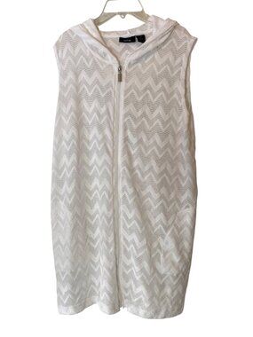 Apt 9 White Chevron Hooded Sleeveless Swim Cover-Up Medium